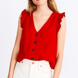 Madewell Linen Blend Ruffle Button Front Tank Top